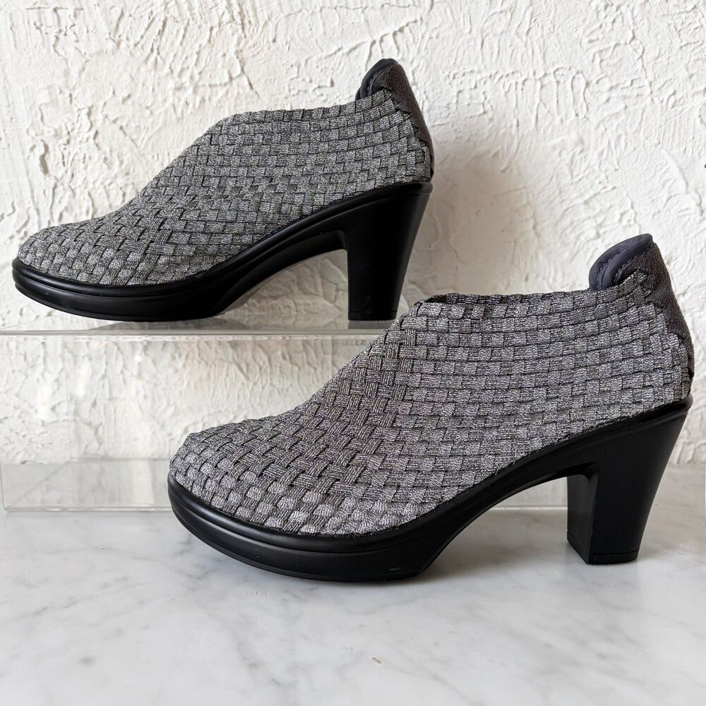 Corkys Woven Stretch Heeled Booties Women's HOT 7 Metallic Grey Slip On - Picture 2 of 8